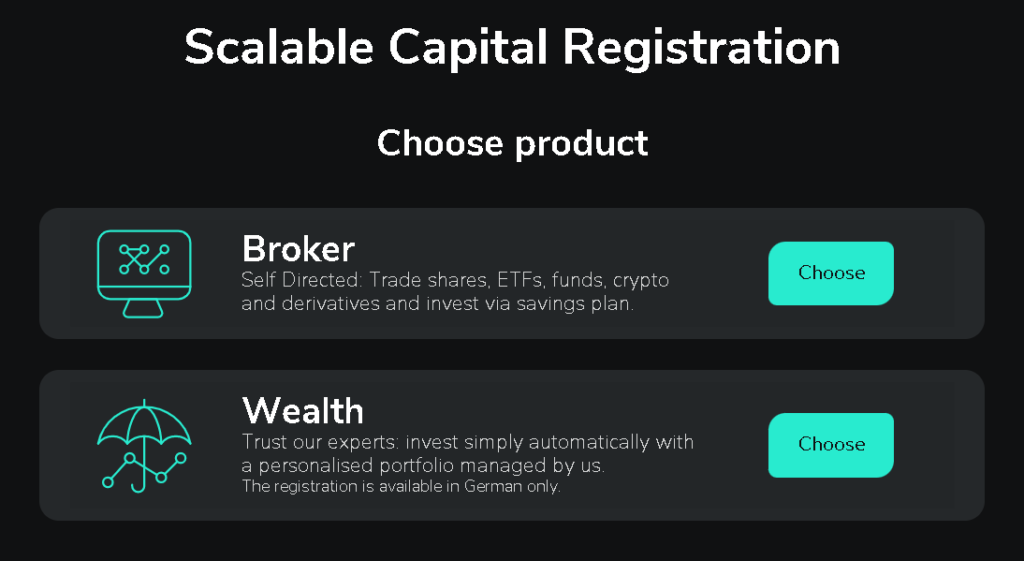 Scalable Capital Registration -  Product Selection